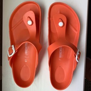 Orange water-friendly one strap Bikenstocks